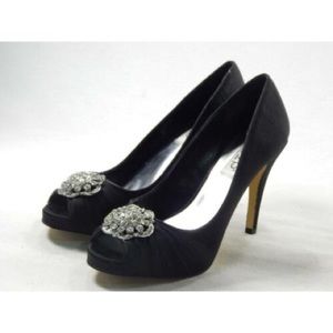 RSVP Suki black satin heels